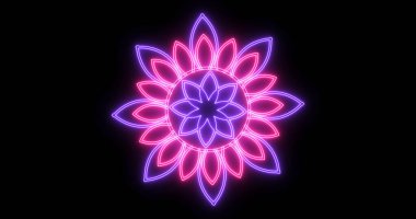 Neon soyut çiçek tasarımı animasyonu arka plan. Neon soyut tasarım animasyonu selamlama, gece kulüpleri ve etkinlik kutlamaları için. Herhangi bir videoda kullanması kolay. Teknoloji video materyali animasyonu.