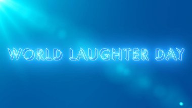 Dünya Kahkaha Günü metin animasyonu. Gülüş Günü metin arkaplanı. Afişler, sosyal medya, kutlamalar, satışlar ve reklamlar için neon renkli Mutlu Kahkaha Günü metni. Teknoloji video materyali animasyonu..