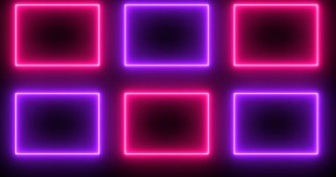 Neon parlak kare şekilleri koyu BG 'de. Çevrimiçi dükkan, blog, web, reklam, kafe ve otel için havalı animasyon kare şekilleri. Teknoloji video animasyonu. Kullanımı kolay.