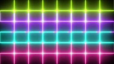 Siyah arka planda serin tasarım animasyonu. Selamlar, reklamlar, gece kulüpleri ve kutlamalar için 4K neon tasarım hattı animasyonu. 4K Teknoloji video materyali animasyonu.