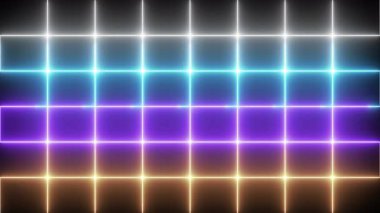 Siyah arka planda serin tasarım animasyonu. Selamlar, reklamlar, gece kulüpleri ve kutlamalar için 4K neon tasarım hattı animasyonu. 4K Teknoloji video materyali animasyonu.