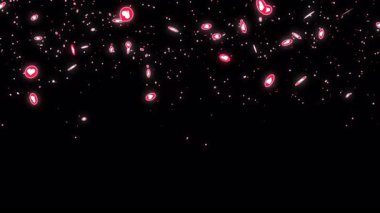 Canlı yayın, canlı sohbet ve yaşam tarzı için 4K emoji parçacığı. Sosyal medya emoji parçacıkları arka planda aşağı doğru hareket ediyor. Toz ışığı, hareket eden parçacıkları parlatır. Bir Soyut Parıldayan arkaplan.