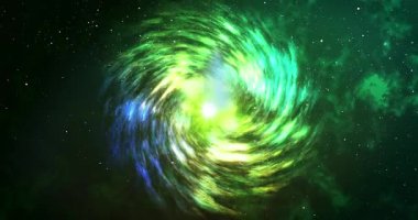 Yıldız ve renkli arkaplanlı 4K uzay galaksisi. Galaksi uzayı arka plan kamerası galaksi ve nebula boyunca uçuyor. Herhangi bir videoda kullanması kolay. Uzayda seyahat ederken yavaş canlandırılmış arkaplan.