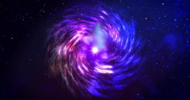 Yıldız ve renkli arkaplanlı 4K uzay galaksisi. Galaksi uzayı arka plan kamerası galaksi ve nebula boyunca uçuyor. Herhangi bir videoda kullanması kolay. Uzayda seyahat ederken yavaş canlandırılmış arkaplan.