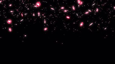 Canlı yayın, canlı sohbet ve yaşam tarzı için 4K emoji parçacığı. Sosyal medya emoji parçacıkları arka planda aşağı doğru hareket ediyor. Toz ışığı, hareket eden parçacıkları parlatır. Bir Soyut Parıldayan arkaplan.