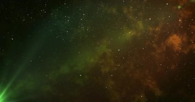 Yıldız ve renkli arkaplanlı 4K uzay galaksisi. Galaksi uzayı arka plan kamerası galaksi ve nebula boyunca uçuyor. Herhangi bir videoda kullanması kolay. Uzayda seyahat ederken yavaş canlandırılmış arkaplan.