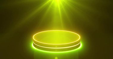 Minimalist podyum. Ürün gösterisi, sunumu ve tanıtımı için uygun. Parlak Yeşil ve Sarı Sahne BG Siyah Silindir Podyumu. Boş ekran podyumu.