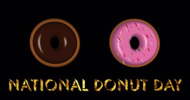 Ulusal Donut Günü 'nün arka planında 4K donutlar var. Kopya alanı olan çörek günü BG 'si. Kutlama kartları, sosyal medya paylaşımları ve reklamlar için çörek günü BG. Donut Renkli Arkaplan