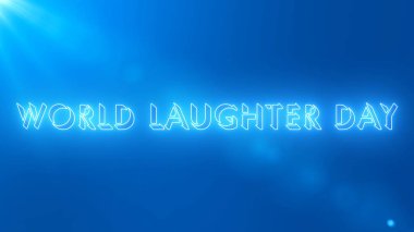 Dünya Kahkaha Günü metin animasyonu. Gülüş Günü metin arkaplanı. Afişler, sosyal medya, kutlamalar, satışlar ve reklamlar için neon renkli Mutlu Kahkaha Günü metni. Teknoloji video materyali animasyonu..