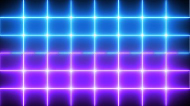 Neon tasarım kare animasyon arka planı. Selamlar, gece kulüpleri, sosyal ağlar, pazarlama ve etkinlik kutlamaları için neon tasarım kare animasyonu. Teknoloji video materyali animasyonu.