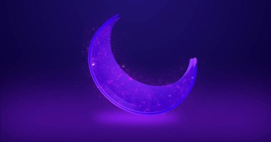 Işıltılı Ay animasyonu. Ramazan Kareem, Kurban Bayramı, Kurban Bayramı, El-Adha, reklamlar ve Sosyal Medya için parlak bir gelecek. Renkli Parçacıklar