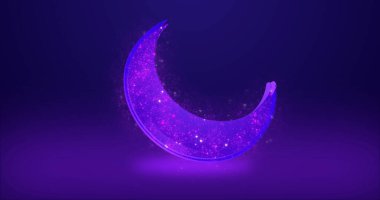 Işıltılı Ay animasyonu. Ramazan Kareem, Kurban Bayramı, Kurban Bayramı, El-Adha, reklamlar ve Sosyal Medya için parlak bir gelecek. Renkli Parçacıklar