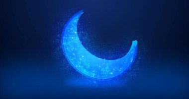 Işıltılı Ay animasyonu. Ramazan Kareem, Kurban Bayramı, Kurban Bayramı, El-Adha, reklamlar ve Sosyal Medya için parlak bir gelecek. Renkli Parçacıklar