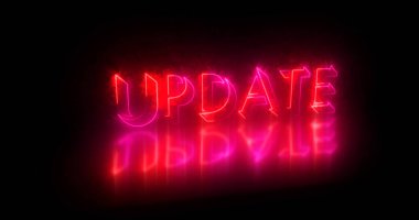 Metin canlandırmasını güncelle. Parlayan neon ışıklı neon içerikli neon renkli güncelleme metni bir afiş ve sosyal medya besleme duvar kağıdı için mükemmeldir. Teknoloji video animasyonu. Herhangi bir videoya koymak kolay.