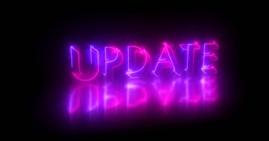 Metin canlandırmasını güncelle. Parlayan neon ışıklı neon içerikli neon renkli güncelleme metni bir afiş ve sosyal medya besleme duvar kağıdı için mükemmeldir. Teknoloji video animasyonu. Herhangi bir videoya koymak kolay.