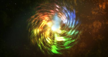 Yıldız ve renkli arkaplanlı 4K uzay galaksisi. Galaksi uzayı arka plan kamerası galaksi ve nebula boyunca uçuyor. Herhangi bir videoda kullanması kolay. Uzayda seyahat ederken yavaş canlandırılmış arkaplan.