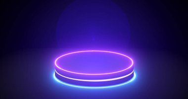 4K ışıklandırmalı minimalist podyum. Ürün gösterisi, sunumu ve tanıtımı için uygun. Siyah Silindir Podyumlu Parlak Işık Sahnesi BG. Boş ekran podyumu.