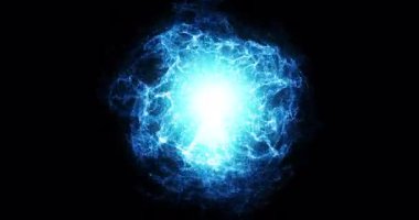 4K 'deki enerji dalgası teknolojisi geçmişi. Dijital iletişim, gelecek teknolojisi, bilim, veri alışverişi ve yapay zeka için mavi parçacıklar ve enerji dalgaları. Geleceğin veri ağı BG