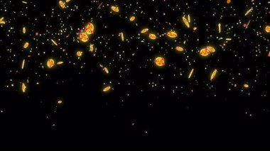 4K canlı yayın, canlı sohbet ve Live-style için harika emoji parçacığı. Sosyal medya arka planda aşağı doğru hareket eden emoji parçacıkları. Toz ışığı hareket eden parçacıkları parlaklaştırıyor. Soyut bir Parıltı BG.