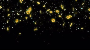 4K canlı yayın, canlı sohbet ve Live-style için harika emoji parçacığı. Sosyal medya arka planda aşağı doğru hareket eden emoji parçacıkları. Toz ışığı hareket eden parçacıkları parlaklaştırıyor. Soyut bir Parıltı BG.
