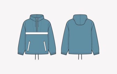 Kışlık ceket vektör illüstrasyon çizimi ön ve arka çizim tasarımı. Moda teknik çizim şablonu. Vektör illüstrasyonu.
