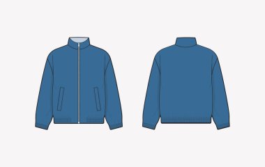 Uzun kollu fermuar vektör tasarımı. Önde ve arkada çizim tasarımı. Moda teknik çizim şablonu. vektör illüstrasyonu.