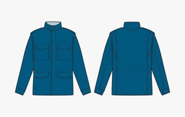 Blazer fashion flat technical drawing template. front and back view. fashion technical drawing template. Vector illustration. clipart