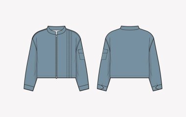 Eşofman altı ceket sweatshirt teknik taslak çizim vektör çizim şablonu. Teknik çizim tasarımı, ön ve arka moda teknik çizim şablonu. Vektör illüstrasyonu.