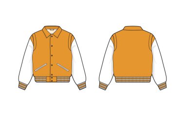 Varsity jacket vector design .Technical sketch illustration design Front and back. Fashion technical drawing template. Vector illustration. clipart