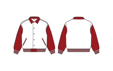 Varsity jacket vector design .Technical sketch illustration design Front and back. Fashion technical drawing template. Vector illustration. clipart