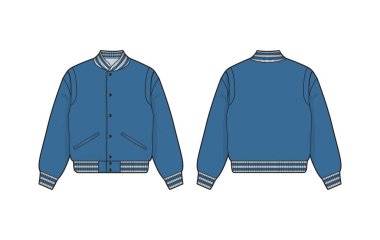 Okul ceketi vektör tasarımı. Teknik çizim çizim tasarımı. Ön ve arka. Moda teknik çizim şablonu. Vektör illüstrasyonu.