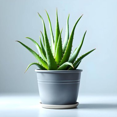 Aloe Vera 'nın bitkisi beyaz arka planda izole bir tencerede.