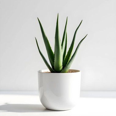 Aloe Vera 'nın bitkisi beyaz arka planda izole bir tencerede.
