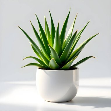 Aloe Vera 'nın bitkisi beyaz arka planda izole bir tencerede.