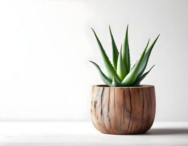 Aloe Vera 'nın bitkisi beyaz arka planda izole bir tencerede.