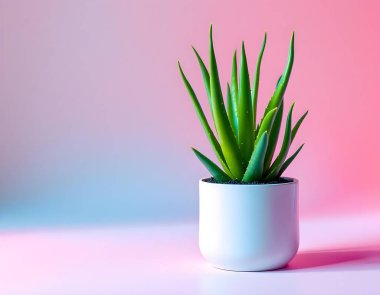 Aloe Vera 'nın bitkisi beyaz arka planda izole bir tencerede.