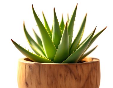 Aloe Vera 'nın bitkisi beyaz arka planda izole bir tencerede.