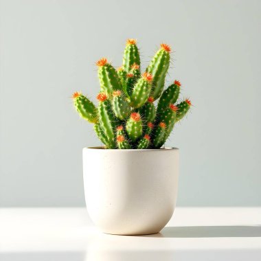 Renkli bir arka planda bir saksıda kaktüs