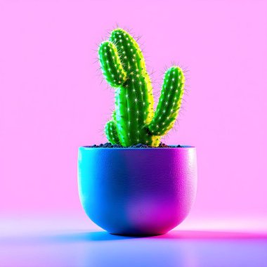 Renkli bir arka planda bir saksıda kaktüs