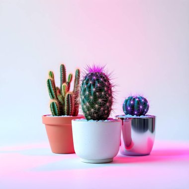 Renkli bir arka planda bir saksıda kaktüs