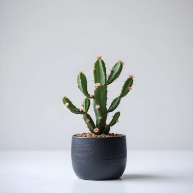 Renkli bir arka planda bir saksıda kaktüs