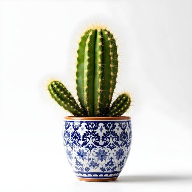 Renkli bir arka planda bir saksıda kaktüs
