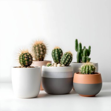 Renkli bir arka planda bir saksıda kaktüs