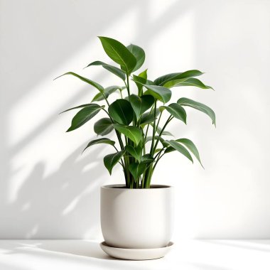 Minimalist beyaz bir arka planda tencerede izole edilmiş bitki çiçeği.