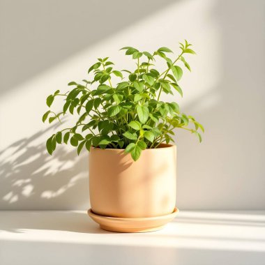Minimalist beyaz bir arka planda tencerede izole edilmiş bitki çiçeği.