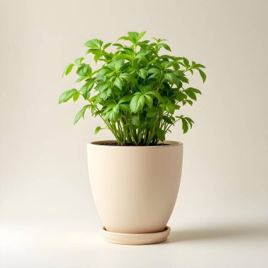 Minimalist beyaz bir arka planda tencerede izole edilmiş bitki çiçeği.