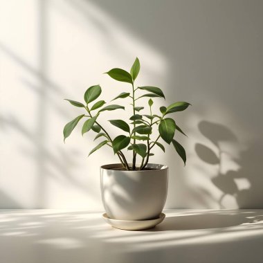 Minimalist beyaz bir arka planda tencerede izole edilmiş bitki çiçeği.