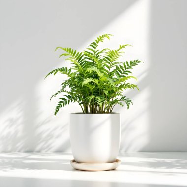 Minimalist beyaz bir arka planda tencerede izole edilmiş bitki çiçeği.