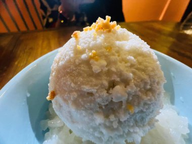 Yapışkan pirinç ve hindistan cevizi sütüyle Tayland usulü dondurma..