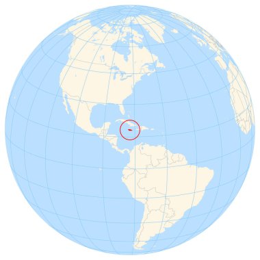 Yer bulucu harita Jamaika 'nın Kuzey Amerika' daki yerini gösteriyor. Ülke kırmızı bir çokgenle vurgulanıyor. Küçük ülkeler de kırmızı daire ile işaretlenmiştir. Harita sarı alanları, mavi denizi, eyalet sınırlarını ve mavi ızgara çizgilerini gösteriyor.